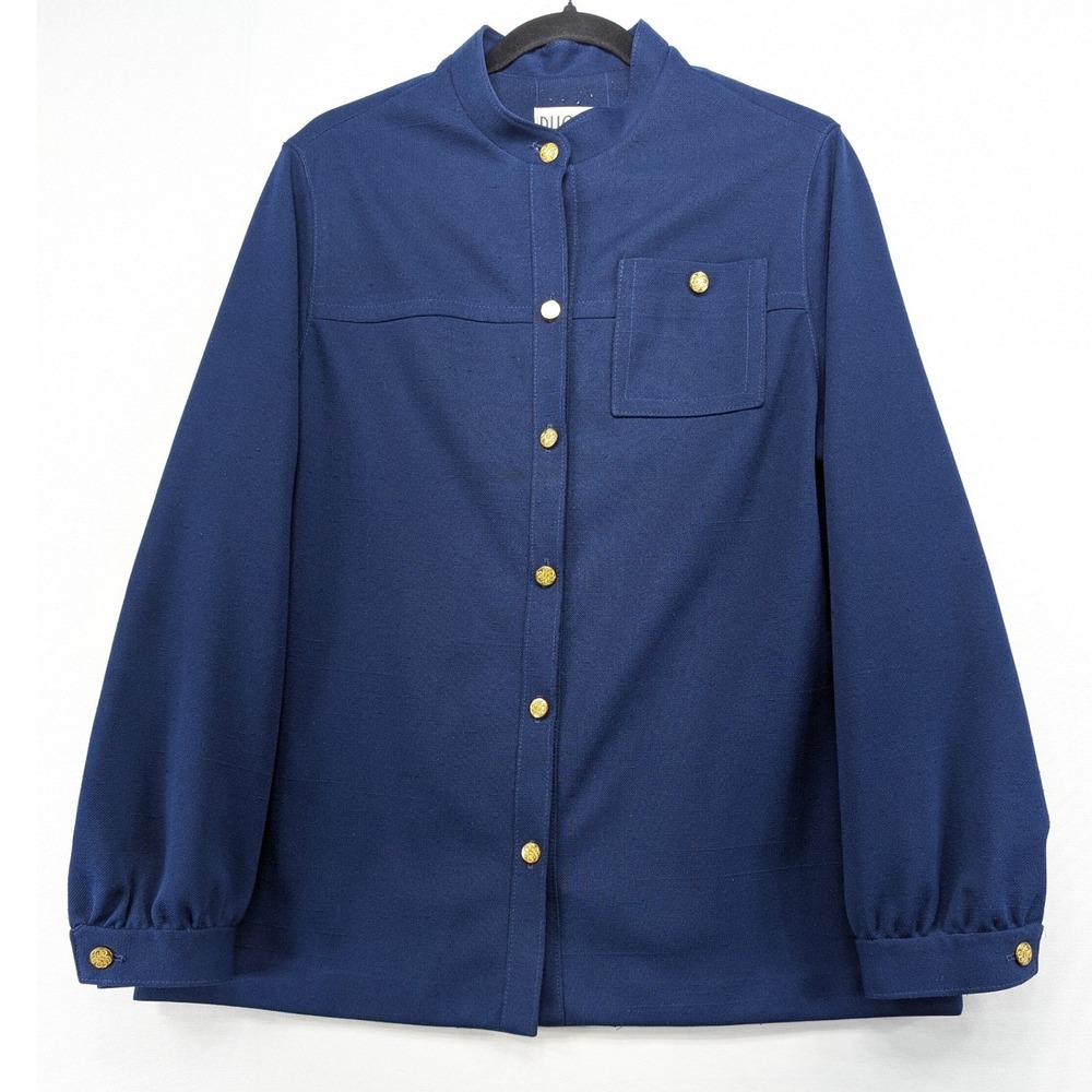 Vintage Rhodes California Navy Blue Gold Crest Button Jacket Mandarin‎ Collar 9